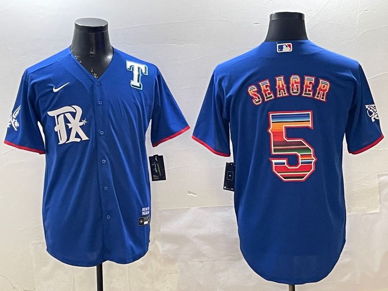 Men Texas Rangers #5 Seager Blue Fashion 2025 Nike Game MLB Jersey style 2